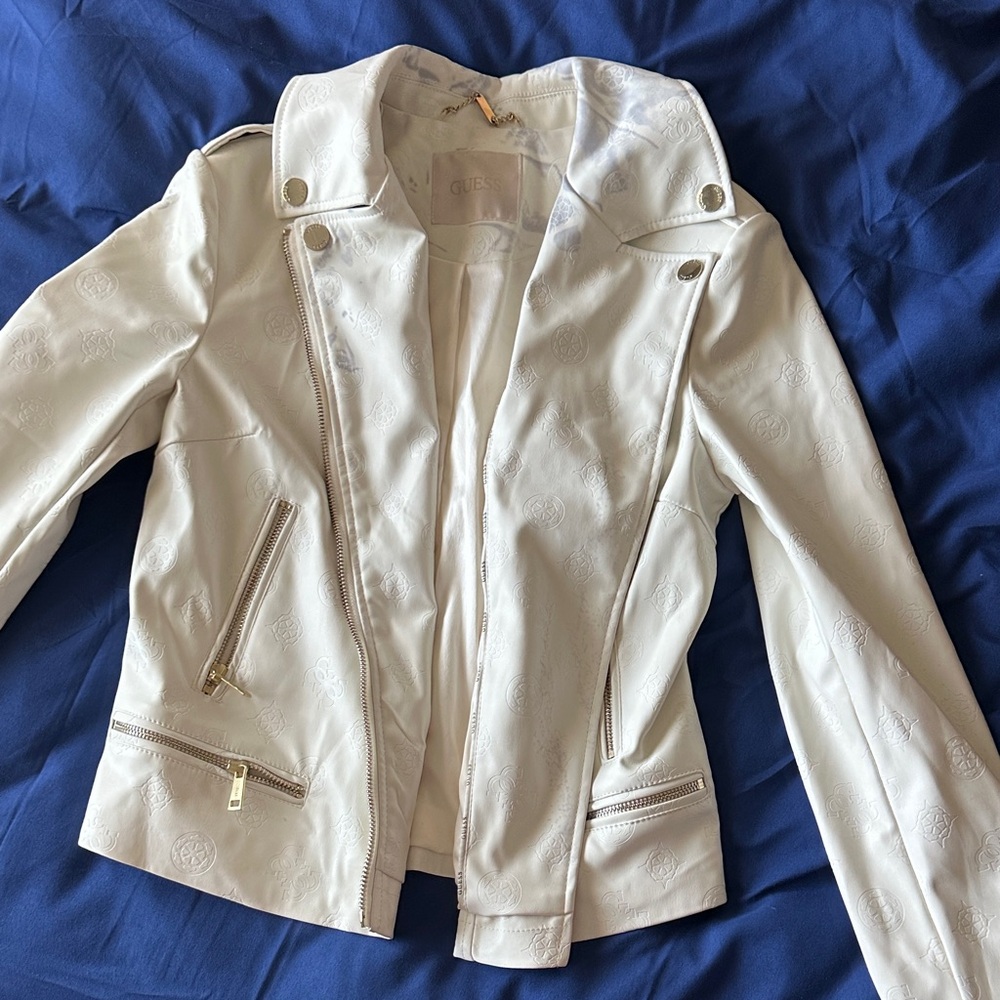 GUESS Ivory Leather Jacket for Women